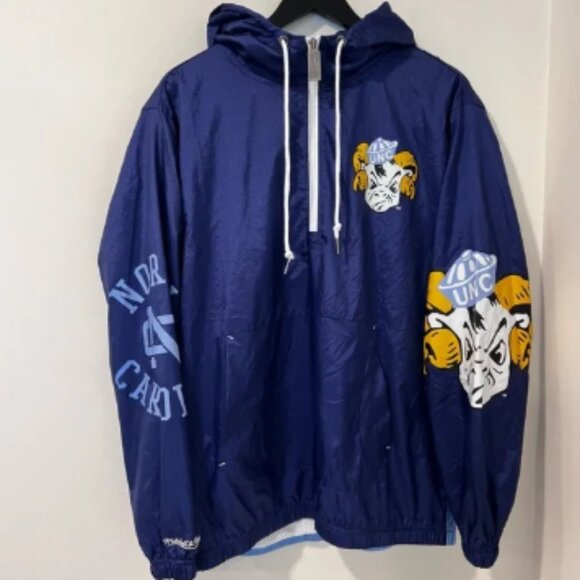 Mitchell & Ness Navy UNC Tar Heels Anorak Quarter Zip Windbreaker Jacket - Picture 1 of 12